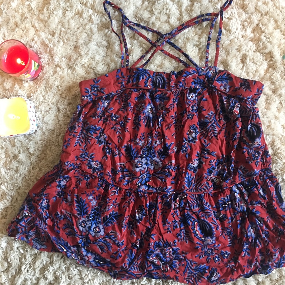 LOFT floral flowy tank top with strappy back